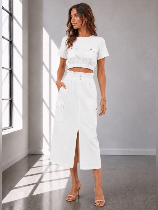 Dresses & Skirts - 478. Coastal Grace Cargo Skirt Set in white